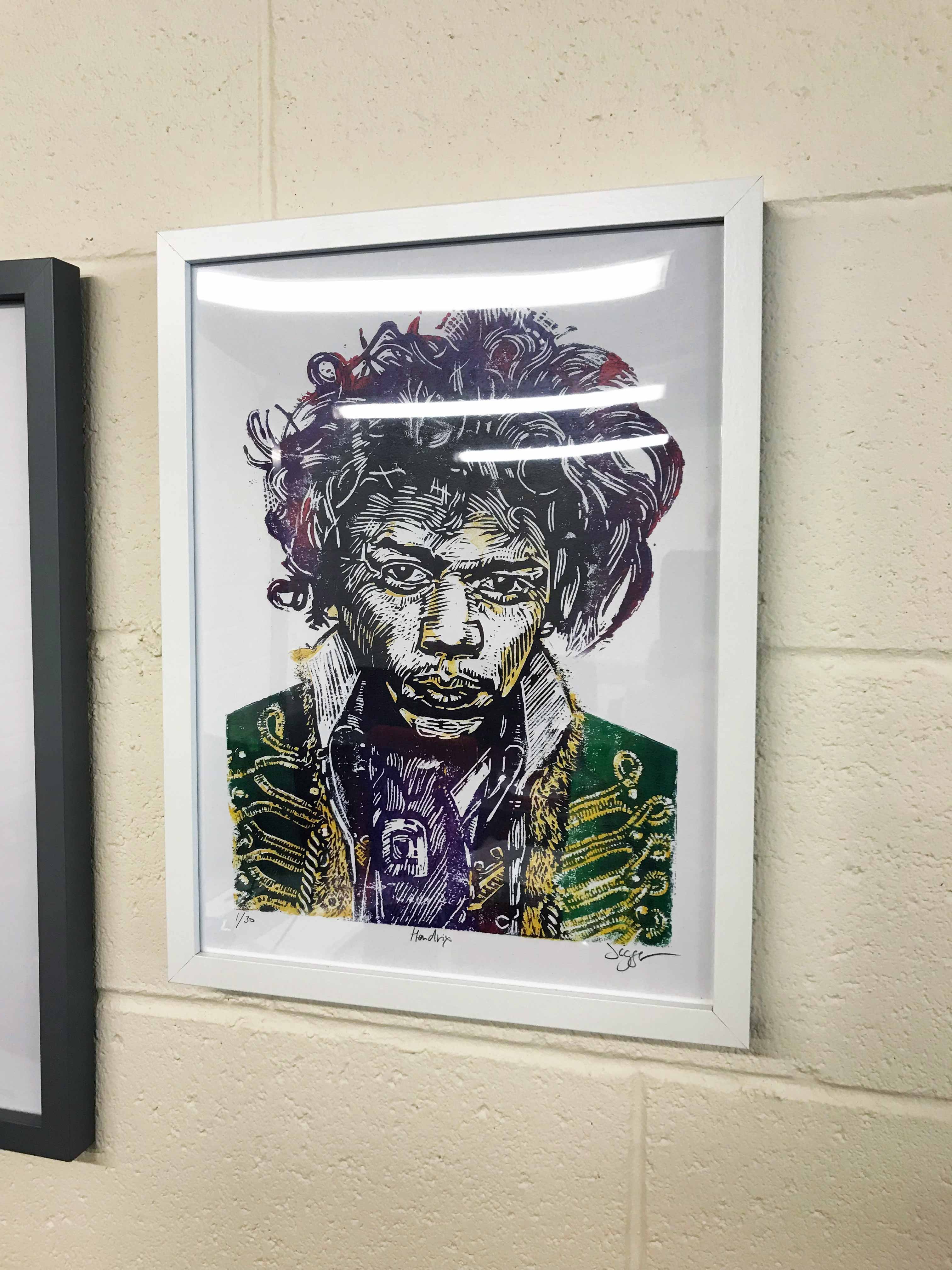 Wall mounted framed print of Hendrix
